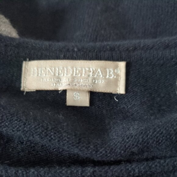 Benedetta B. Wool/Cashmere Crewneck Navy Heart Sweater Size Small - Picture 5 of 7